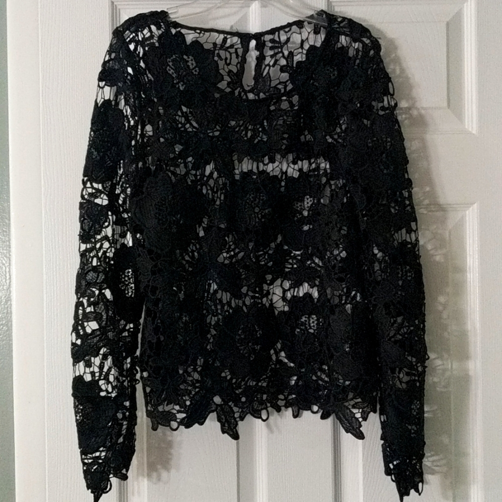 Black Lace Like See Through Top EUC